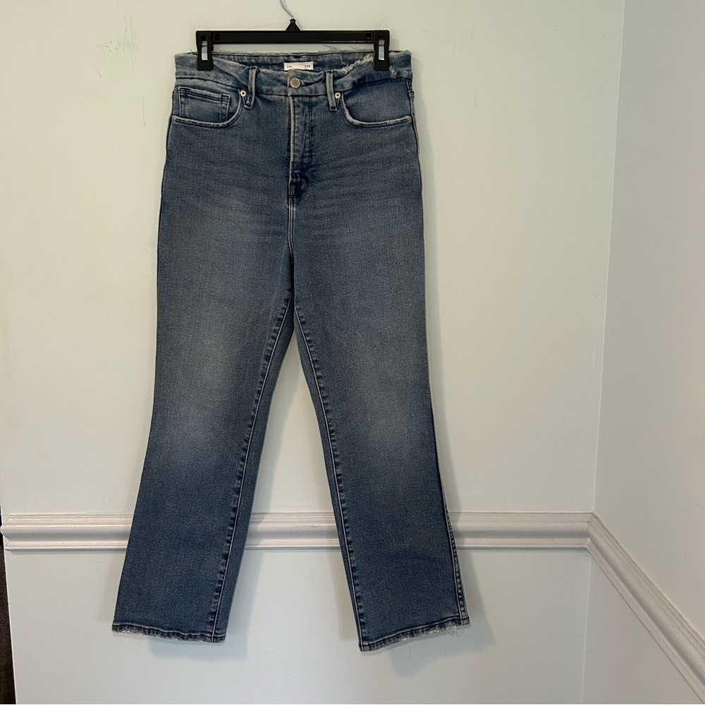 Good American Curvy Straight Leg Distressed Blue Jeans Size 6